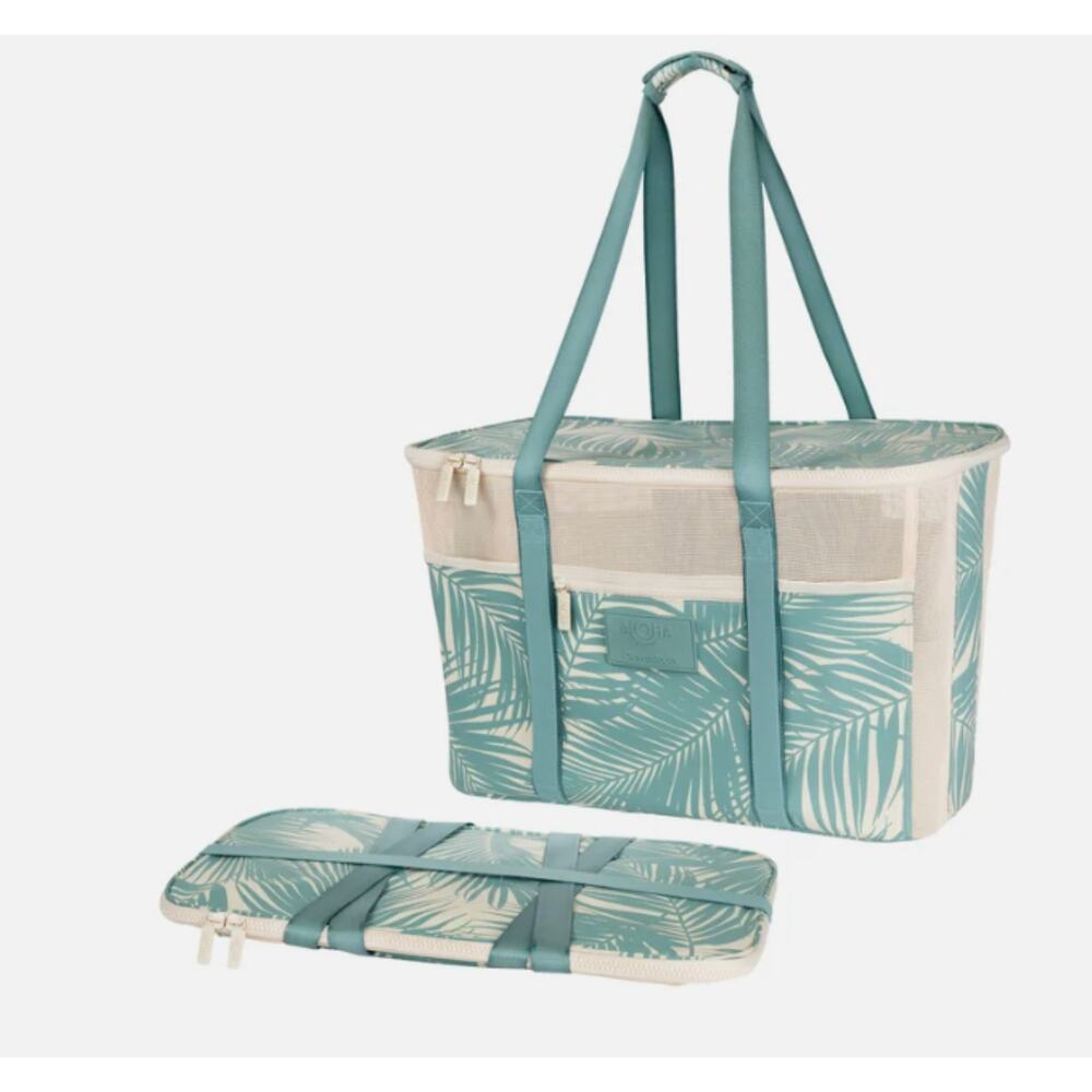 Aloha CleverMade Costco Collapsible Beach Tote Bag Teal Green New travel grocery